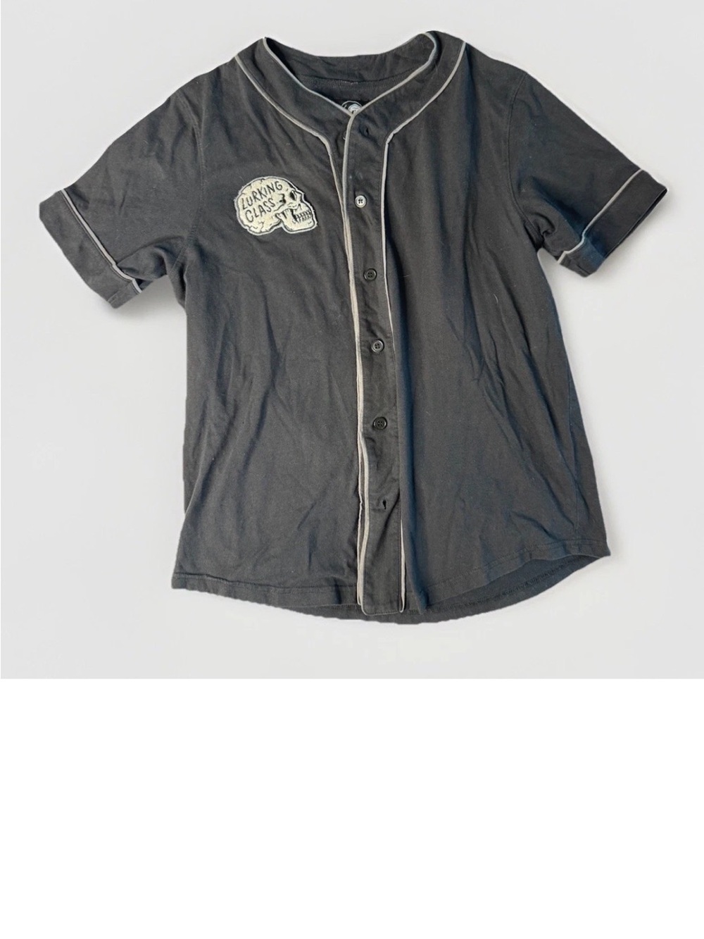 Lurking Class Baseball Jersey Men Medium Skull Button Front Lightweight Grunge